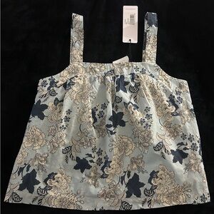Square-Neck Floral Camisole in Light Blue and Navy